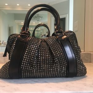 Burberry Black Studded Leather Silver Studs Tote